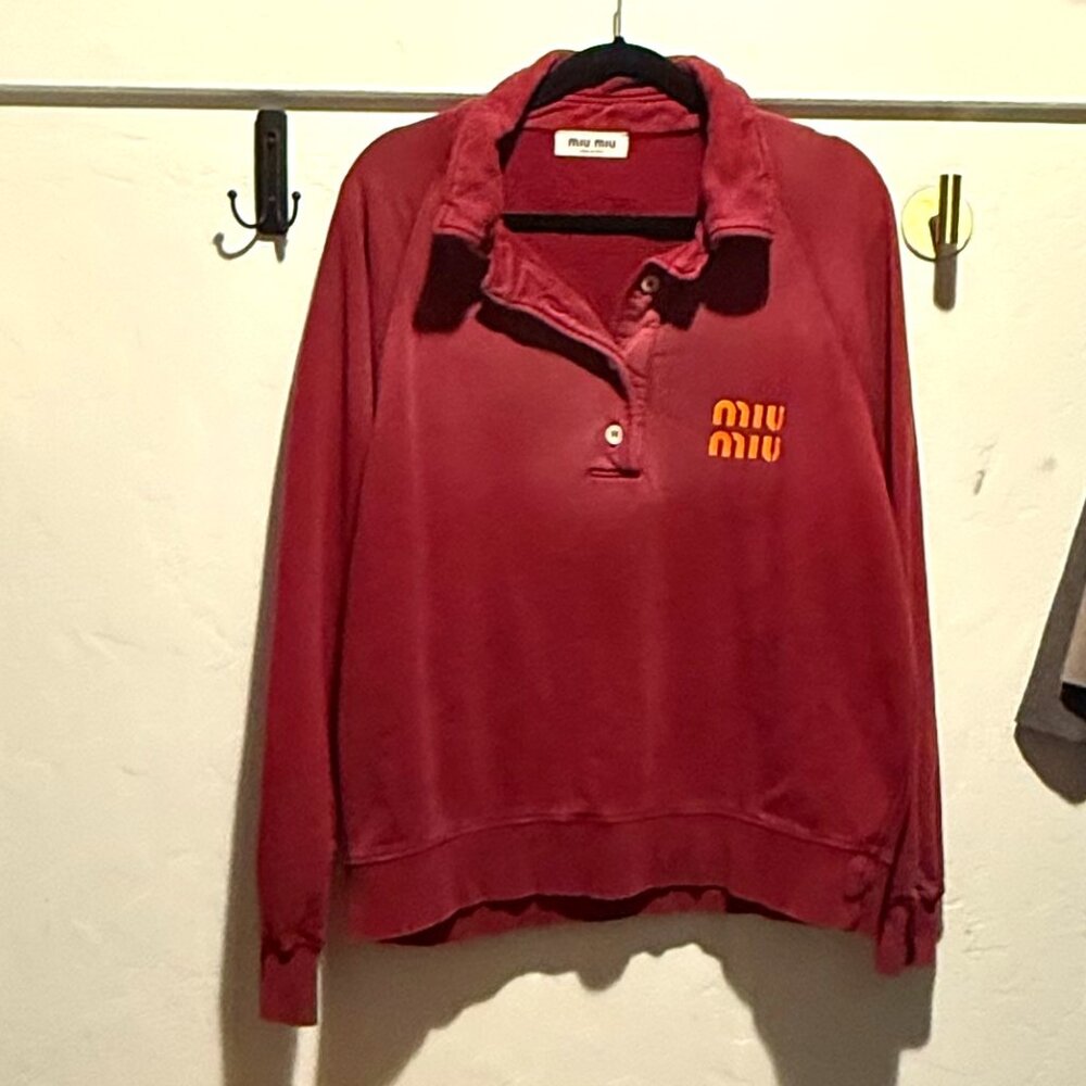 Miu Miu 2022 Graphic Print Collared Polo Sweatshirt